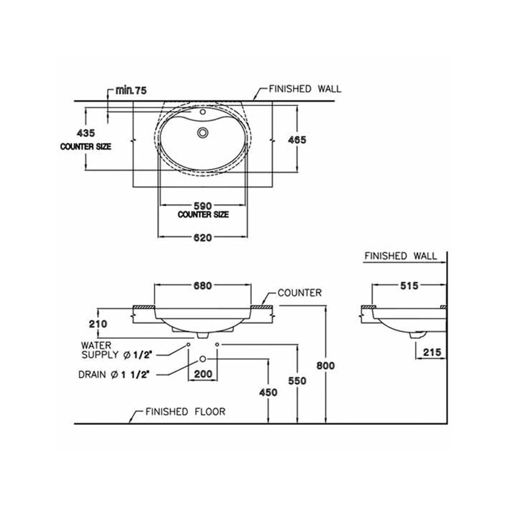 อ่างล้างหน้าฝังใต้เคาน์เตอร์ COTTO C016 สีขาว