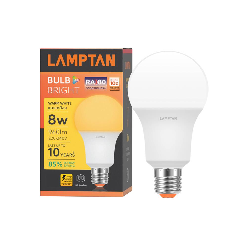 หลอด LED LAMPTAN A60 BRIGHT 8 วัตต์ WARM WHITE E27