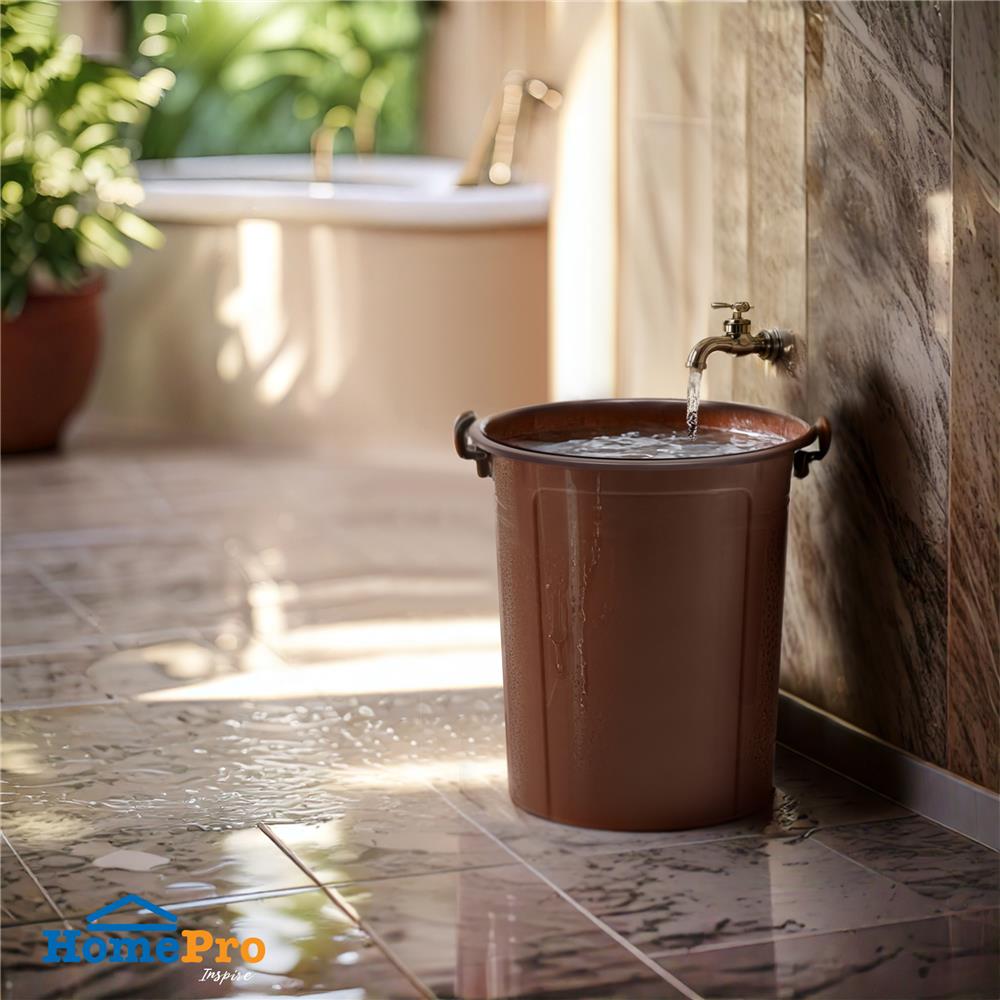 ถังน้ำกลมพร้อมฝาล็อก PLIM 62L สีน้ำตาล