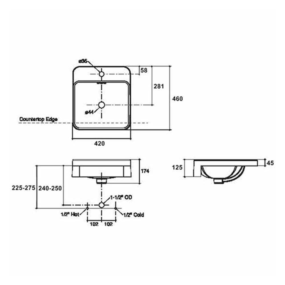อ่างล้างหน้าฝังครึ่งเคาน์เตอร์ KOHLER K-98930X-1 สีขาว