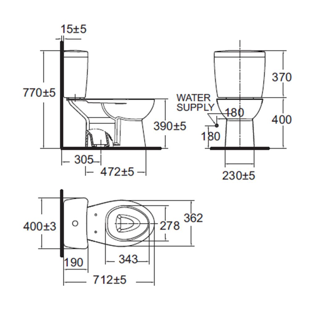 สุขภัณฑ์ 2 ชิ้น AMERICAN STANDARD TF-2893SCW-WT-0 3/4.5 ลิตร สีขาว