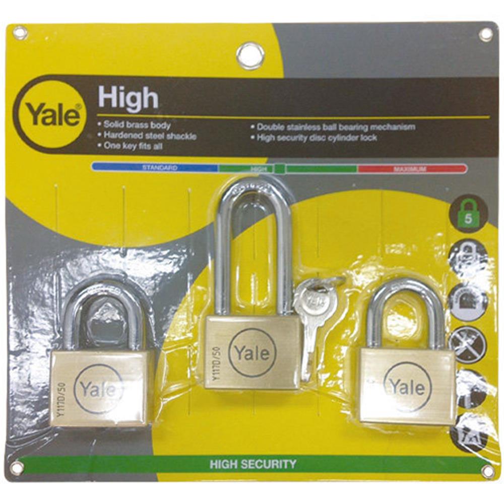 กุญแจคีย์อะไลท์ YALE BD50-50L-SP3C 50 มม. สีทองเหลือง (แพ็ก 3 ชิ้น)