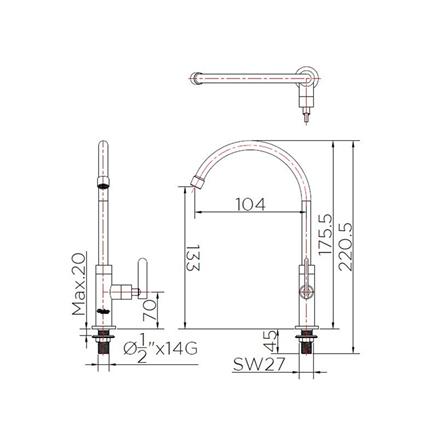 ก๊อกซิงค์เดี่ยวเคาน์เตอร์ GLOBO GF-22-511A-50 สีโครม_3