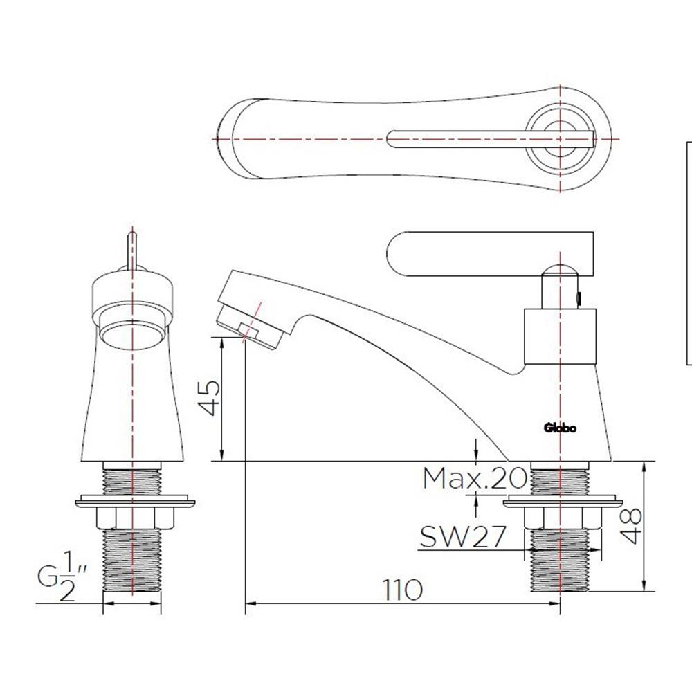 ก๊อกอ่างล้างหน้าเดี่ยว GLOBO GF-22-100A-50