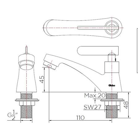 ก๊อกอ่างล้างหน้าเดี่ยว GLOBO GF-22-100A-50_2