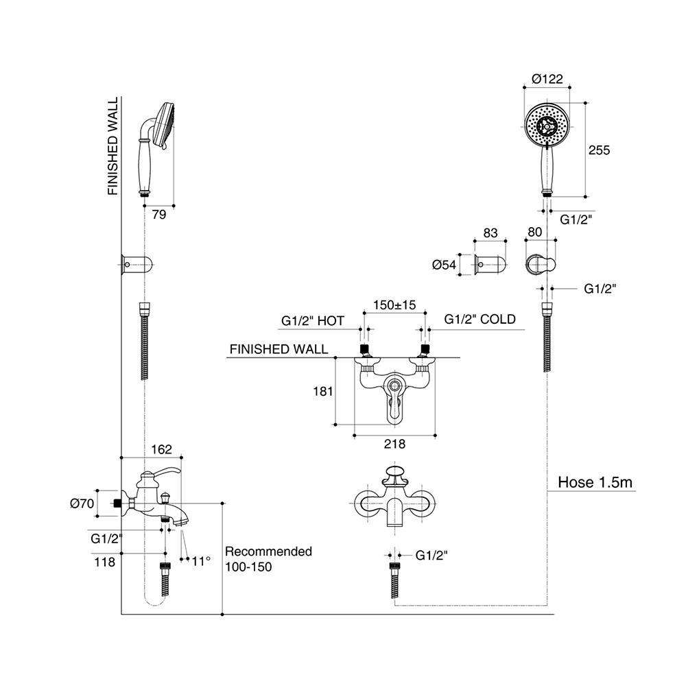 ก๊อกผสมลงอ่างและยืนอาบ KOHLER K-72695X-B4-CP