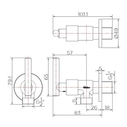 วาล์วฝักบัว 1ทาง GLOBO GF-24-470B-50 สีโครม_1
