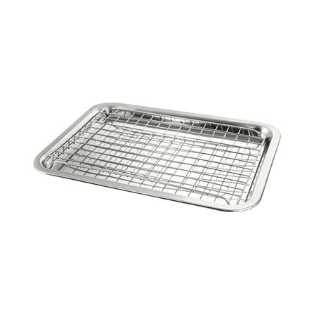 ถาดเหลี่ยมสเตนเลส พร้อมตะแกรง V-ONE 27X36X2 ซม._0