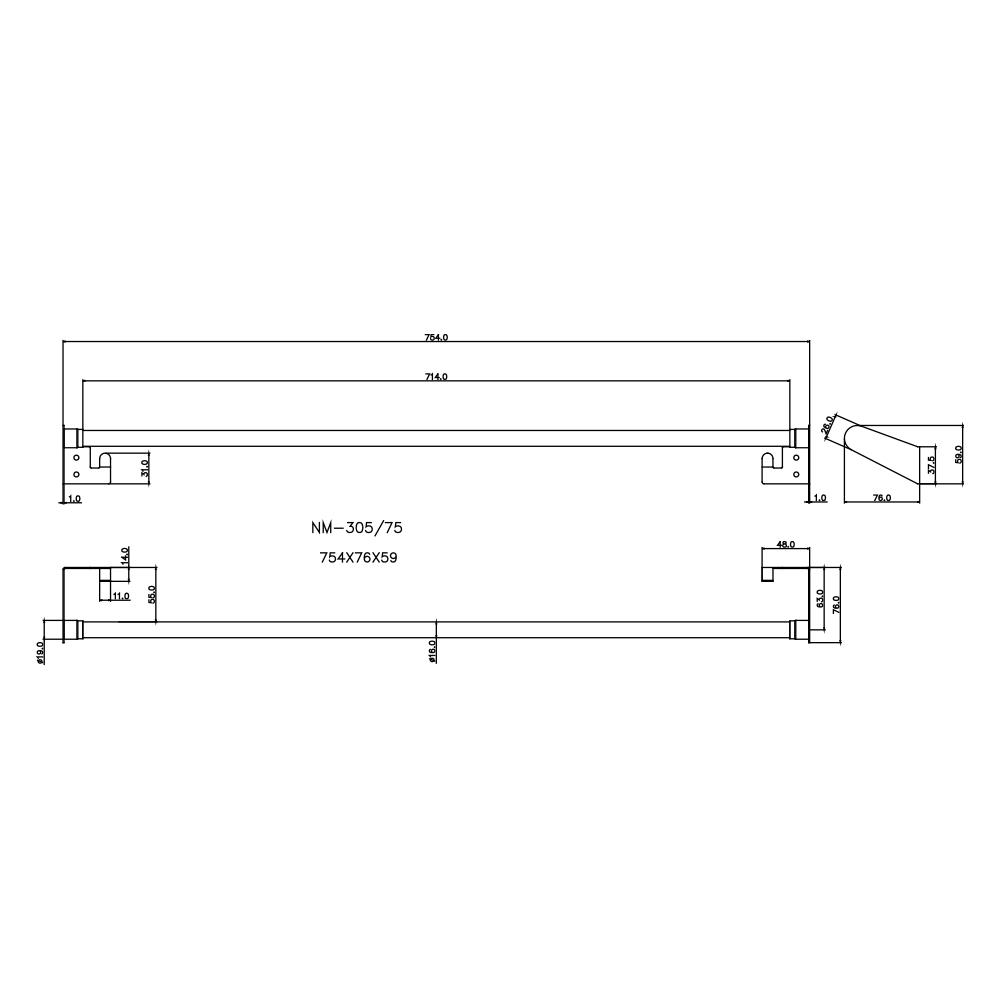 ราวแขวนผ้า PRIME NM-305-75 75 ซม. สเตนเลส