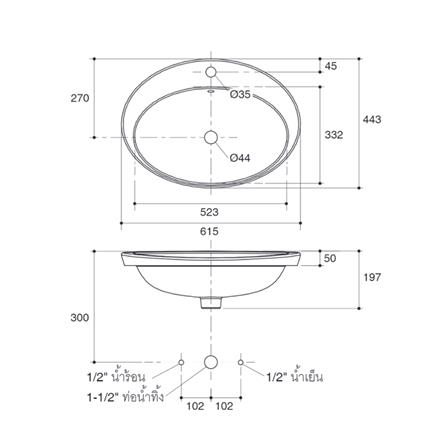 อ่างล้างหน้าแบบฝังบนเคาน์เตอร์ KOHLER K-2759X-1 สีขาว_2