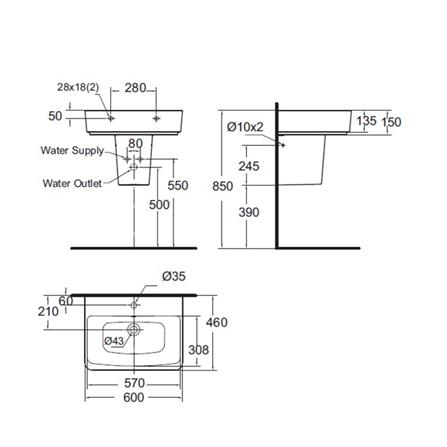 ขารองอ่างล้างหน้าแบบแขวน AMERICAN STANDARD TF-0707-WT สีขาว_1