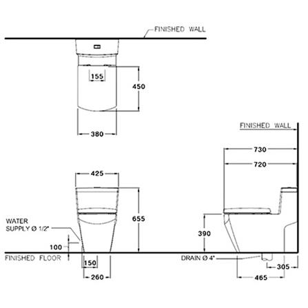 สุขภัณฑ์ 1 ชิ้น  COTTO C107127 แกรนด์ ทีทรากอน 6L สีขาว_1