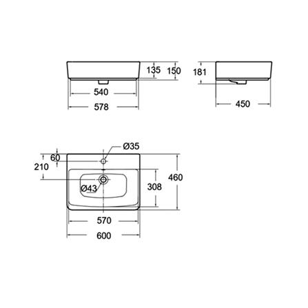 อ่างล้างหน้าวางบนเคาน์เตอร์ AMERICAN STANDARD 0507-WT สีขาว_1