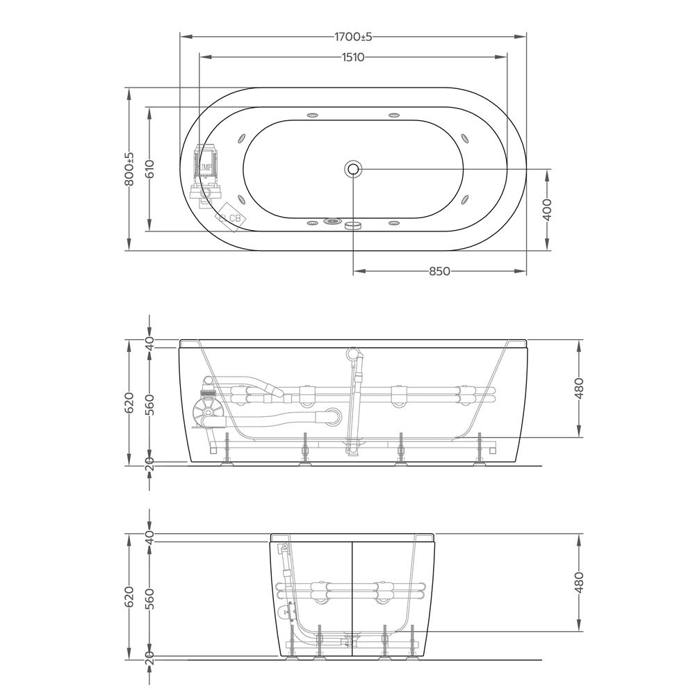 อ่างอาบน้ำ CRISTINA CT-SE-H170080WP 170 ซม. สีขาว