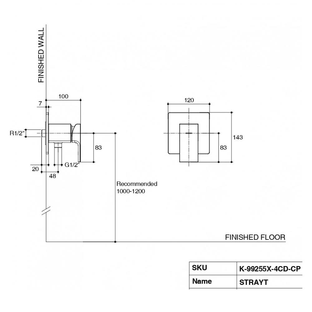 วาล์วฝักบัว 1 ทาง KOHLER K-99255X-4CD-CP