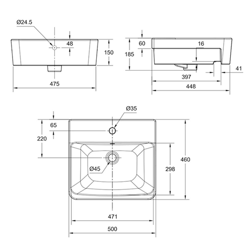 อ่างล้างหน้าฝังครึ่งเคาน์เตอร์ AMERICAN STANDARD TF-0519-WT สีขาว