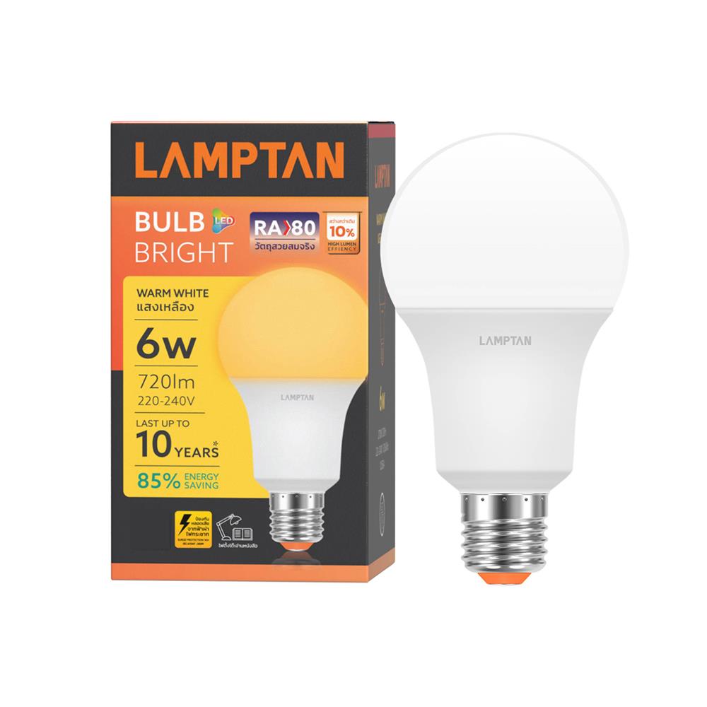 หลอด LED LAMPTAN A60 BRIGHT 6 วัตต์ WARM WHITE E27