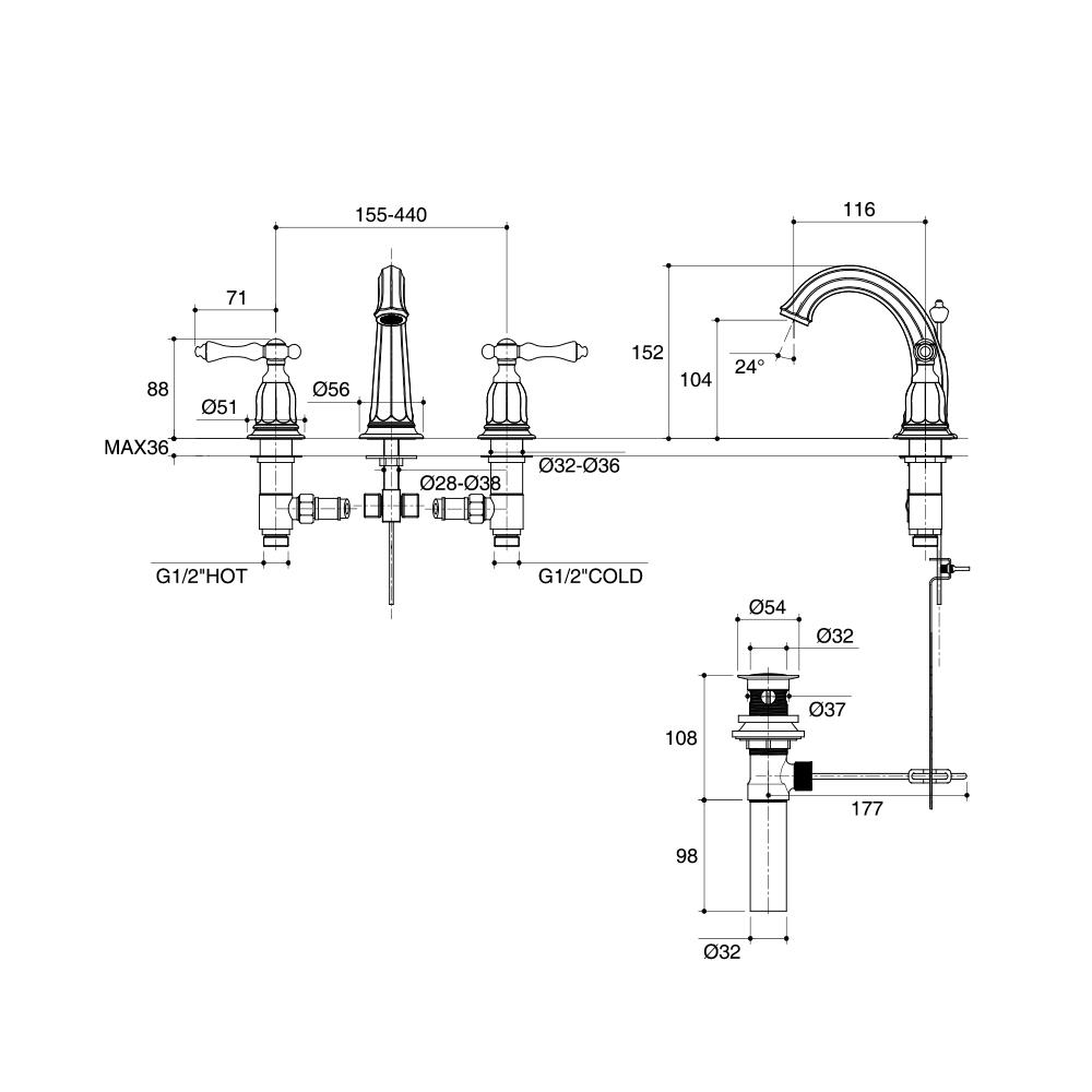 ก๊อกอ่างล้างหน้าผสม KOHLER K-13491T-4-2BZ