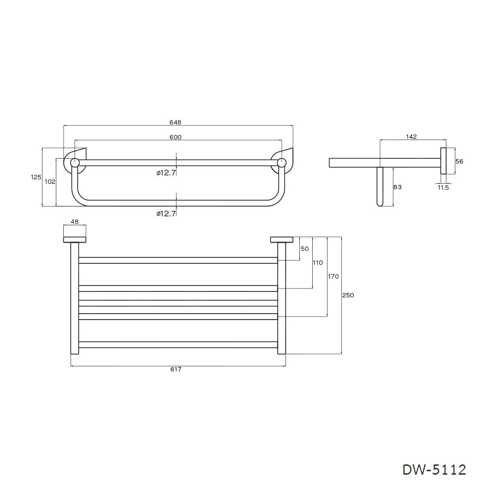 ชั้นวางพร้อมราว WATSON DW-5112 60 ซม. สเตนเลส