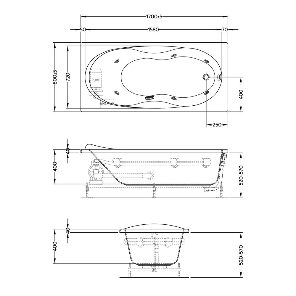 อ่างอาบน้ำ CRISTINA CT-ID170080WP 170 ซม. สีขาว