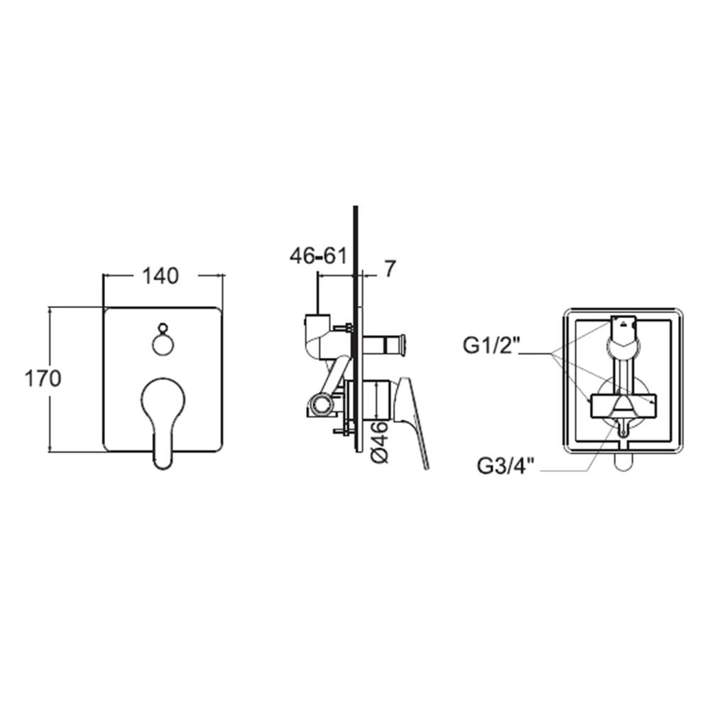 วาล์วฝังกำแพงผสม AMERICAN STANDARD A-1421-400B