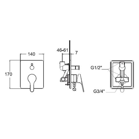 วาล์วฝังกำแพงผสม AMERICAN STANDARD A-1421-400B_1