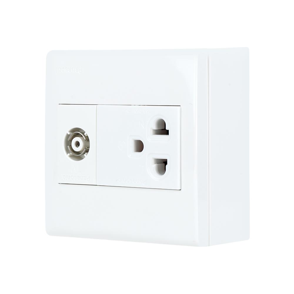 ชุดเต้ารับคู่ 3 ขา + เต้ารับโทรทัศน์ PANASONIC BSW1391V สีขาว
