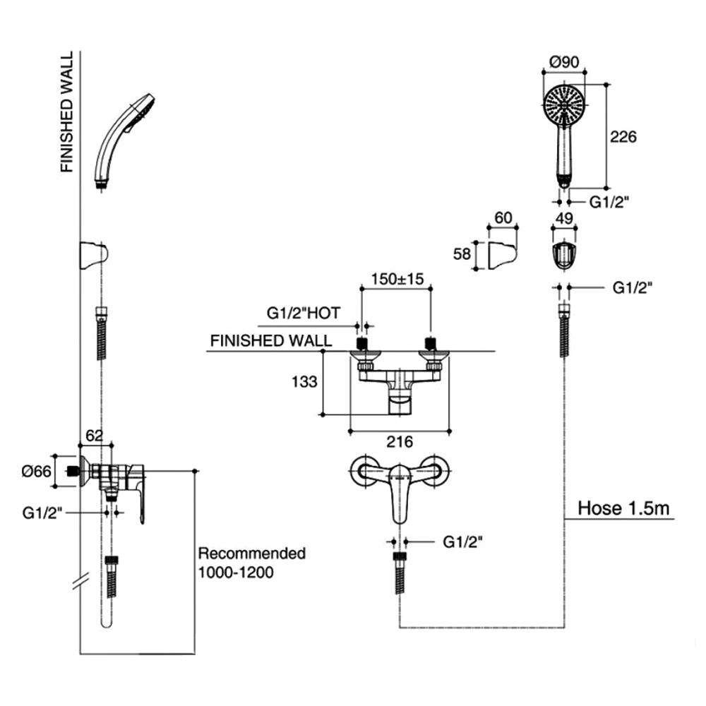 ก๊อกผสมยืนอาบ KOHLER K-7685X-4-CP สีโครม