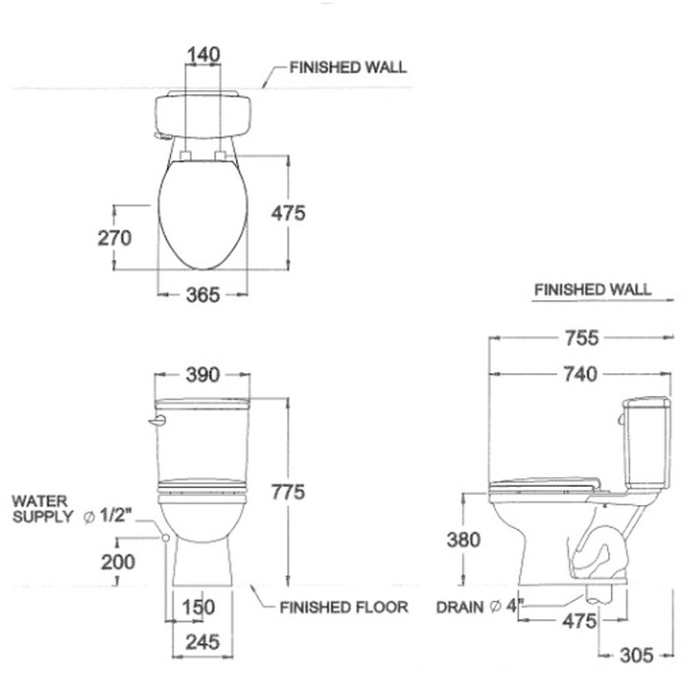 สุขภัณฑ์ 2 ชิ้น COTTO C13930 6 ลิตร สีขาว
