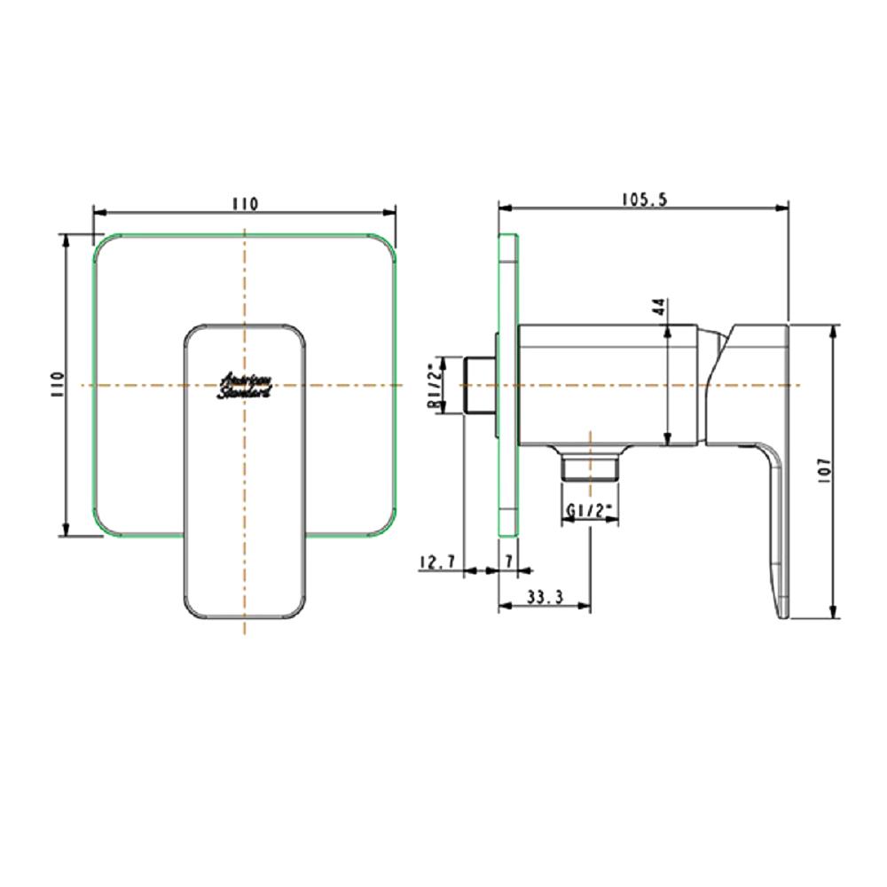 วาล์วฝักบัว AMERICAN STANDARD A-1326-10 สีโครม