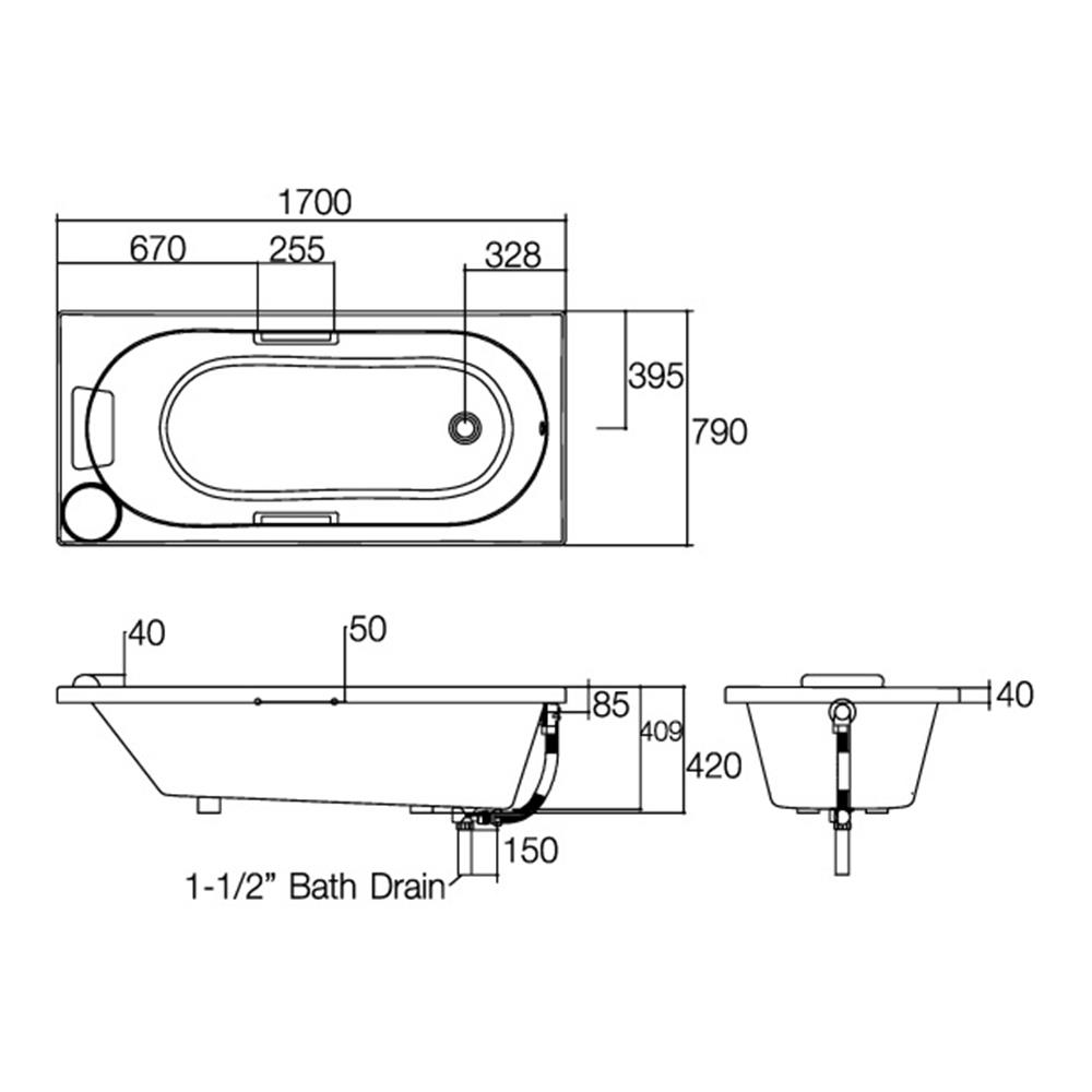 อ่างอาบน้ำ KARAT K-75817X-GR58-WK 170 ซม. สีขาว
