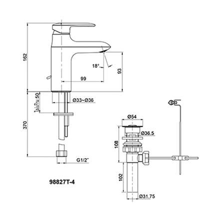 ก๊อกอ่างล้างหน้าเดี่ยว KOHLER K-98827T-4CD-CP สีโครม_2