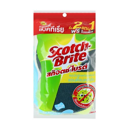 ฟองน้ำพร้อมใยขัด SCOTH-BRITE ANTIBACTERIAL 10x5นิ้ว 2แถม1 สีน้ำเงิน_0