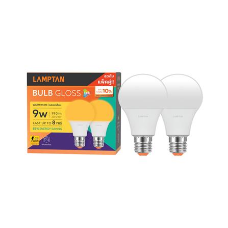 หลอด LED LAMPTAN BULB GLOSS 9 วัตต์ WARM WHITE E27 (แพ็ก 2 ชิ้น)_1