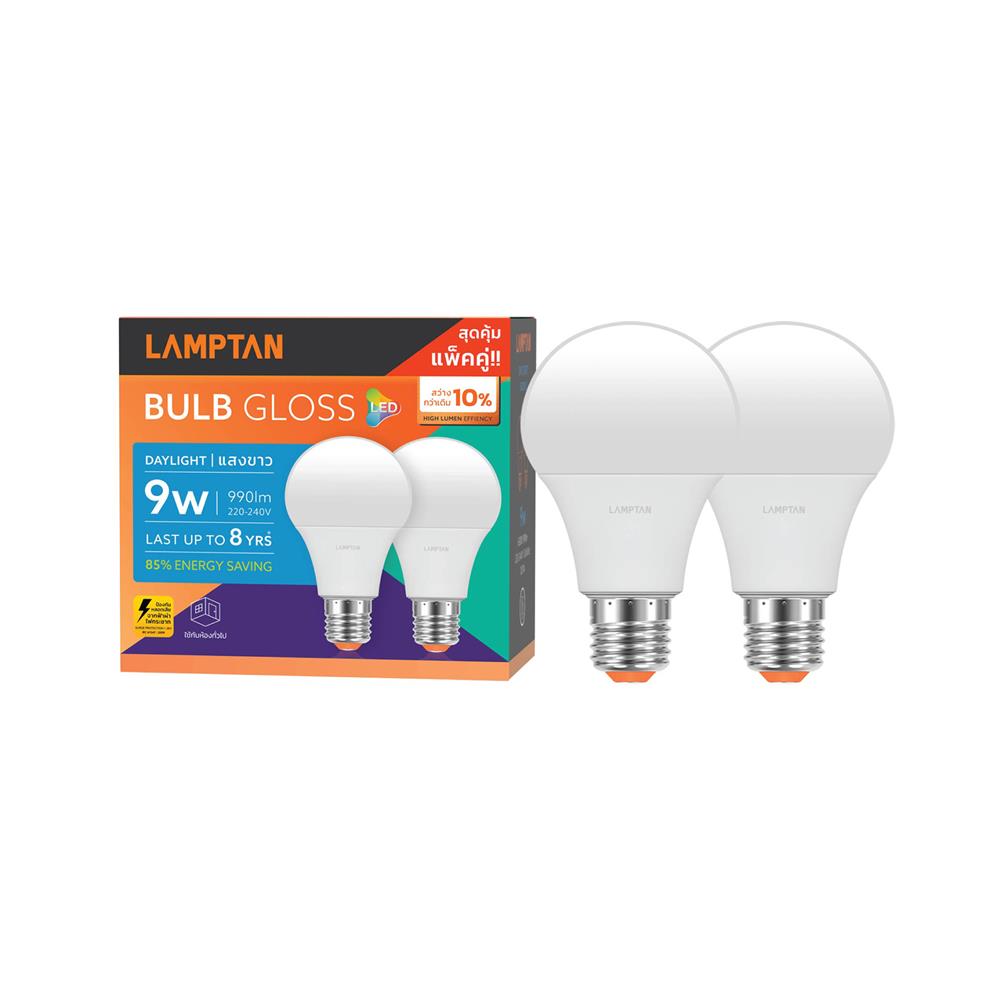 หลอด LED LAMPTAN BULB GLOSS 9 วัตต์ DAYLIGHT E27 (แพ็ก 2 ชิ้น)