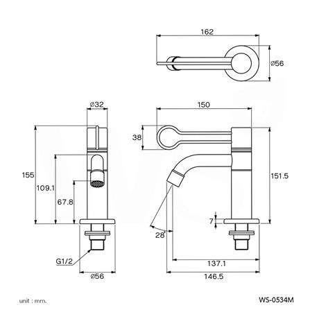 ก๊อกอ่างล้างหน้าเดี่ยว WS WS-0534 M สีเงิน_1