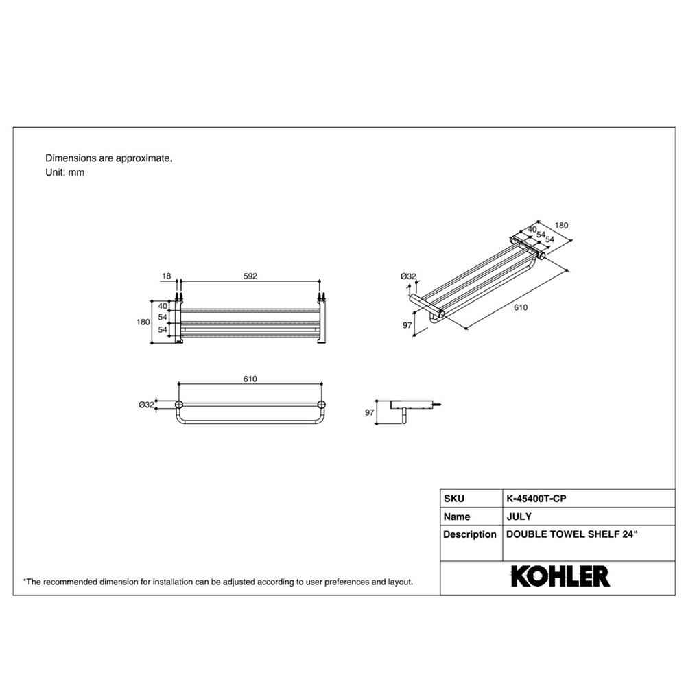 ชั้นวางพร้อมราว KOHLER K-45400T-CP สีโครม