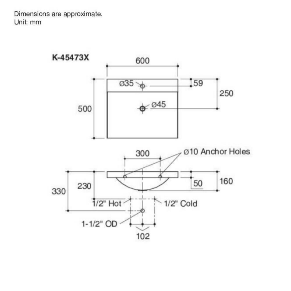อ่างล้างหน้าวางบน KOHLER K-45473X-0 สีขาว