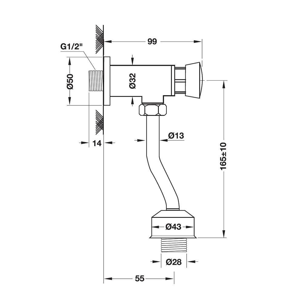 ฟลัชวาล์วโถชายท่อโค้ง HAFELE 485.95.009