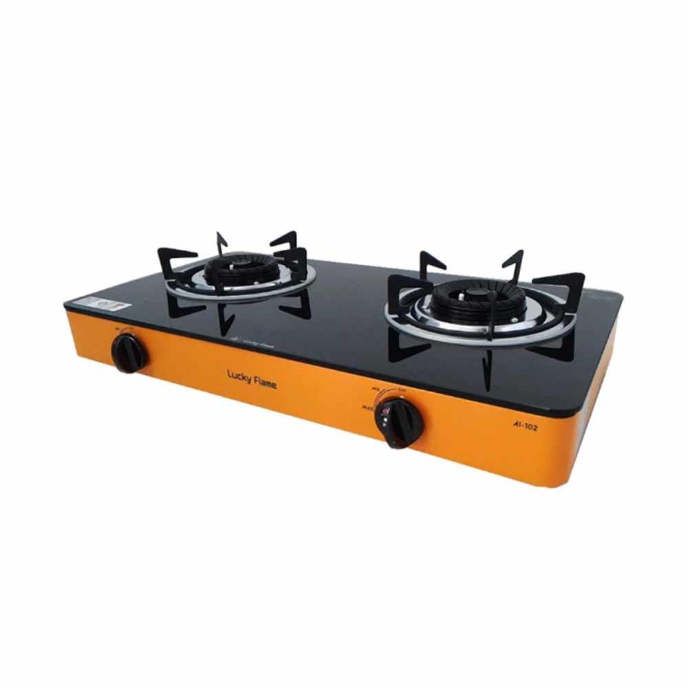 เตาแก๊สตั้งโต๊ะ 2 หัวแก๊ส LUCKY FLAME AI-102 สีส้ม