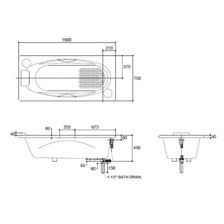 อ่างอาบน้ำ 160 ซม. KARAT K-14889X-FGR58-WK สีขาว_1