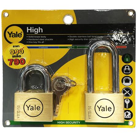 กุญแจคีย์อะไลท์ YALE BD50SS-50LSP2 50 มม. สีทองเหลือง (แพ็ก 2 ชิ้น)