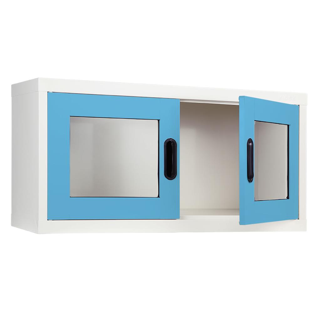 ตู้เหล็กบานเปิดกระจก KIOSK MAX-012 BO สีขาว/ฟ้า