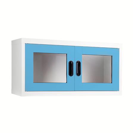 ตู้เหล็กบานเปิดกระจก KIOSK MAX-012 BO สีขาว/ฟ้า