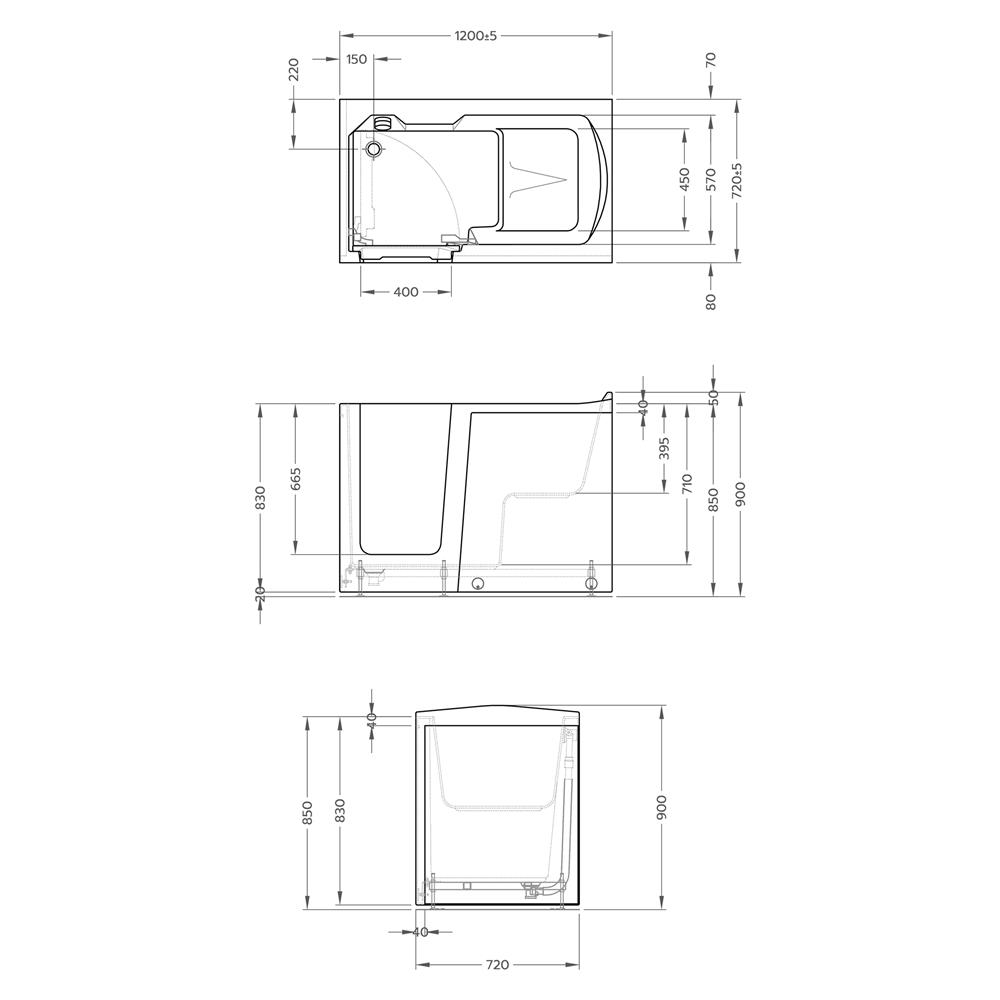 อ่างอาบน้ำ CRISTINA CT-BELLA120070BT 120 ซม. สีขาว