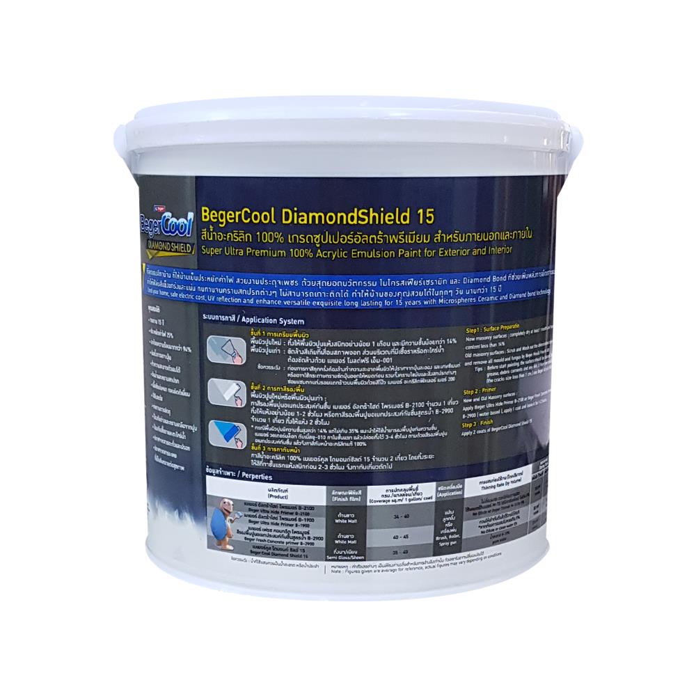 สีน้ำทาภายนอก ชนิดกึ่งเงา BEGER COOL DIAMONDSHIELD 15 BASE B 1 แกลลอน