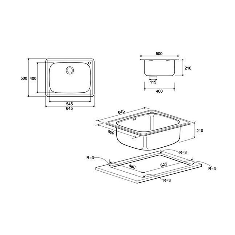 ซิงค์ฝัง 1 หลุม MEX D60B สเตนเลส