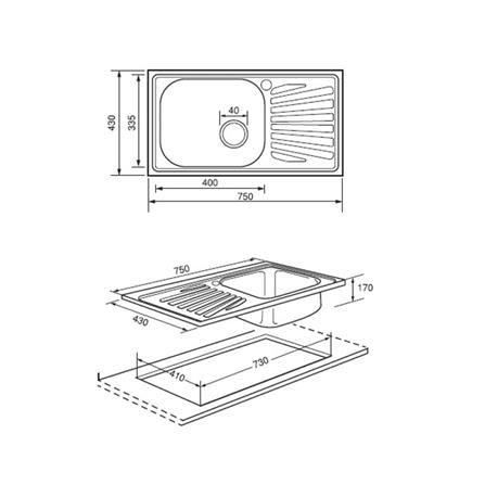ซิงค์ฝัง 1 หลุม 1 ที่พัก MEX DL75MN สเตนเลส_5