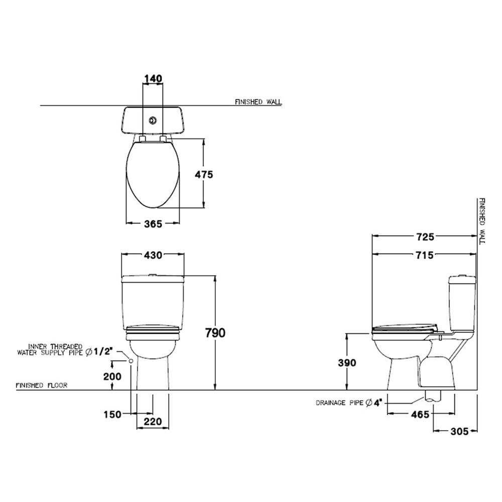 สุขภัณฑ์ 2 ชิ้น COTTO C13430 3/4.5 ลิตร สีขาว