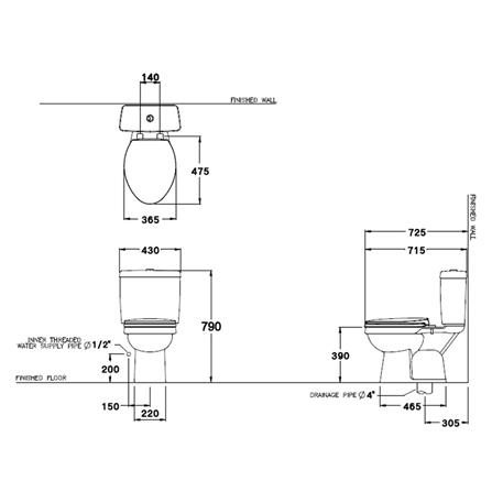 สุขภัณฑ์ 2 ชิ้น COTTO C13430 3/4.5 ลิตร สีขาว_1